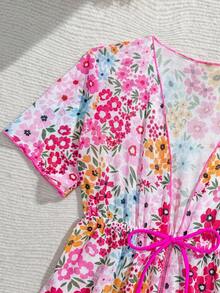 Girls (Small) Swimwear Set, Cute Ditsy Floral 3 PiecesSwimwear, Fashionable Casual Elegant Lady Style, Suitable For Swimming, Vacation, Summer Girl Swimwear With Cover Up Girls Beach Vacation Outfits Girl Outfit Sets Summer Summer Holiday Outfits Girls Summer Outfit Beachwear Floral Swim Cover Up Young Girl Swimwear Girl Summer Sets Floral Swimwear Girls Cover Up Toddler Swimwear Childrens Bikini - Pink - View 3