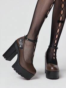 Sugerpunk Women's Leopard Print Thick Sole Buckle Design High Heel Shoes, Suitable For Party Occasions Valentine's Day - Coffee Brown - View 8