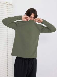 SHEIN Cottnline 100%Cotton Men's Letter Print Long Sleeve Long Pants Homewear Set - Khaki - View 5