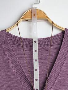 Linhara 大码女式纯色针织V领无袖纽扣休闲毛衣背心，春秋季 - 中紫紅色 - 查看 6