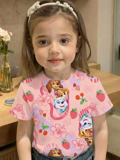 SHEIN | PAW Patrol Áo thun ngắn tay cổ tròn dáng casual cho bé gái