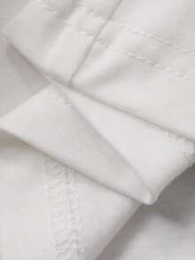 DAZY Women's White Cotton Drawstring Square Neck Fitted Short Sleeve T-Shirt, Summer - White - View 8