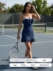 Fluxe 女士夏季无肩带扭结褶皱优雅短裙 - 藍色 - 查看 4