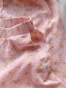 Comfortcana 夏季纯色褶皱纹理面料宽松抽绳腰带休闲度假阔腿裤，大码 - 淺粉色 - 查看 3