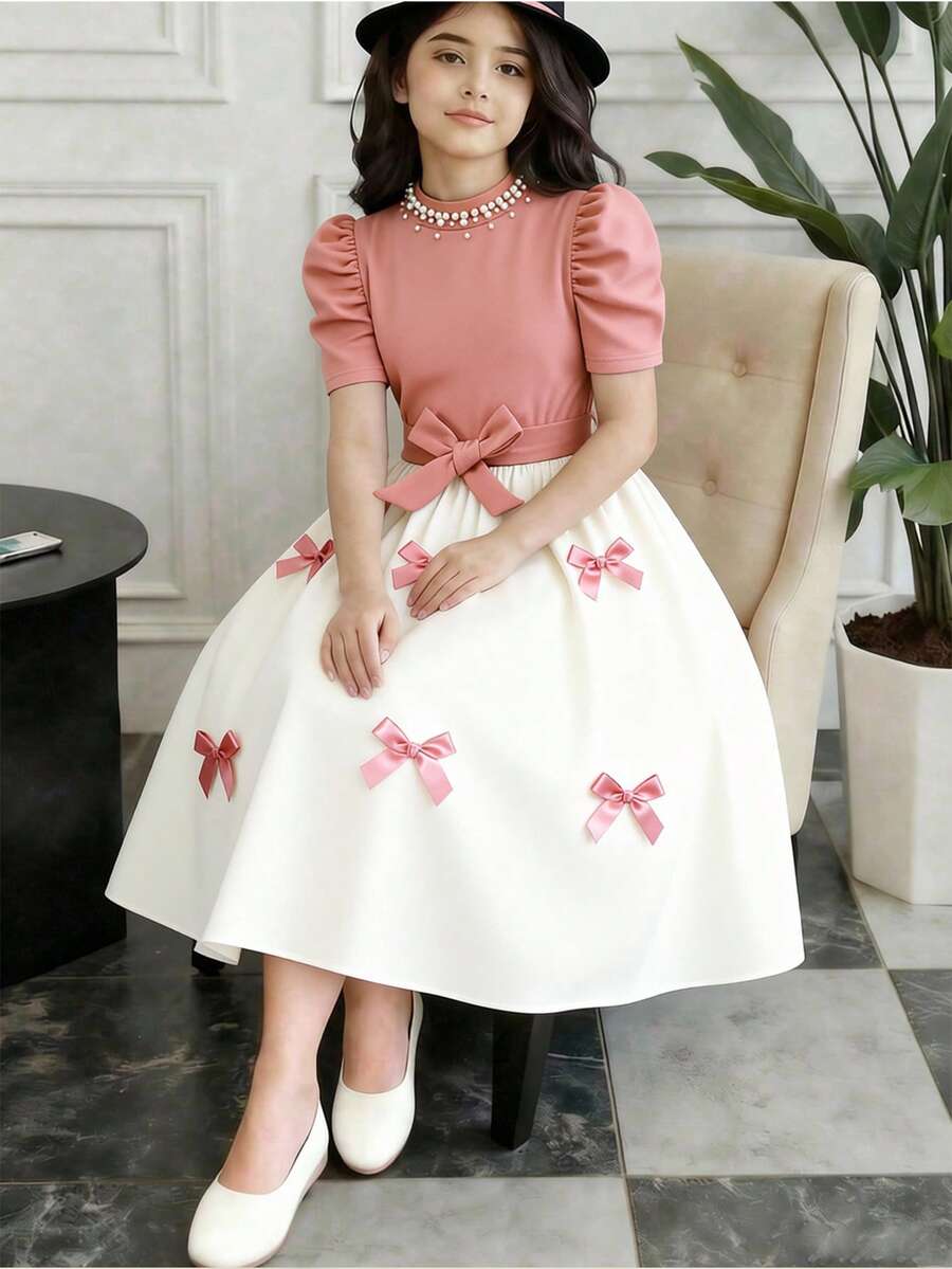 SHEIN Robe longue imprimée, taille cintrée, décontractée et idéale pour le quotidien et les déplacements pour les filles - Multicolore - Voir 1