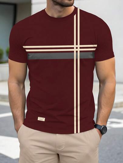Manfinity RelaxMax Camiseta de manga corta de cuello redondo con contraste de color casual de uso diario para hombre, verano