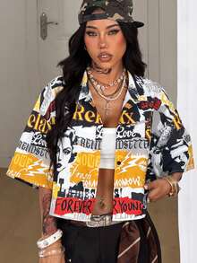 Coolane 女士春夏复古学院风格子宽松露脐上衣红色衬衫，适合新年穿着 - 黃色 - 查看 2