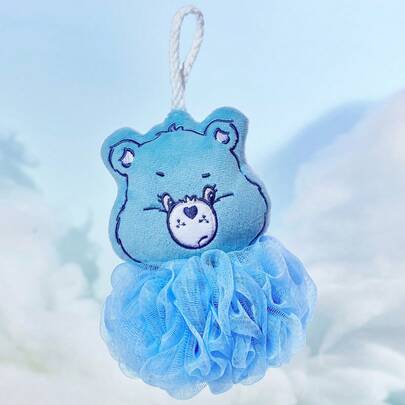 SHEIN X Care Bears 1个可爱卡通蓝色爱心熊洗澡球，洗澡海绵，超柔软泡沫网状，带挂绳。