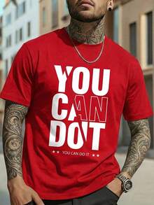 Manfinity Homme 男士休闲标语印花家居服上衣，夏季 - 紅色 - 查看 2