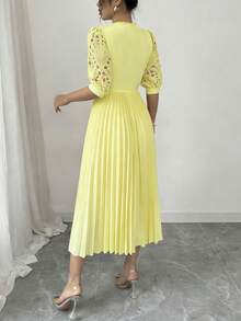 Rafferiza Elegant Pleated Dress - Yellow - View 2