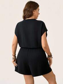 Enliva Plus Size Casual Jumpsuit, Minimalist Fashion For Everyday Wear Vacation Outfits Woman Summer Outfits For Women Summer New Design Simple & Fashionable, For Apple And Rounded Body Shape - Black - View 6
