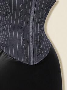 SHEIN ICON Women's Striped Contrast Lace Halter Neck Camisole - Grey - View 7