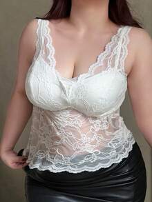 Dazy Plus 白色蕾丝露脐吊带塑身衣 - 白色 - 查看 5