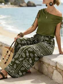 Breezaya 露肩上衣、阔腿裤、印花套装、女士两件套、绿色两件套、休闲度假两件套、女士沙滩装、女士休闲两件套、女士度假套装、女士夏季套装、女士度假套装、阔腿裤套装、女士夏季裤装套装、波西米亚风连体裤、波西米亚风两件套、女士沙滩装、地中海风情沙滩装、女士度假套装、沙滩装、女士夏季套装、女士波西米亚风套装 - 綠色 - 查看 6
