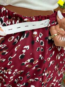 Pantalones casuales de maternidad de cintura ajustable con estampado completo para uso diario - Burdeos - Ver 7