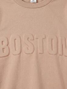 2pcs Toddler Boys' Dinosaur Embossed Denim Shorts Set - Khaki - View 5