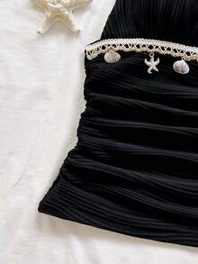 Soleia 女士海星饰边纹理褶皱吊带背心 - 黑色 - 查看 5