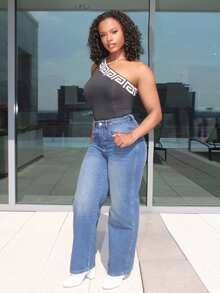 Steph T 斜口袋直筒牛仔裤 阔腿牛仔裤 宽松牛仔裤 - 霧霾藍 - 查看 5