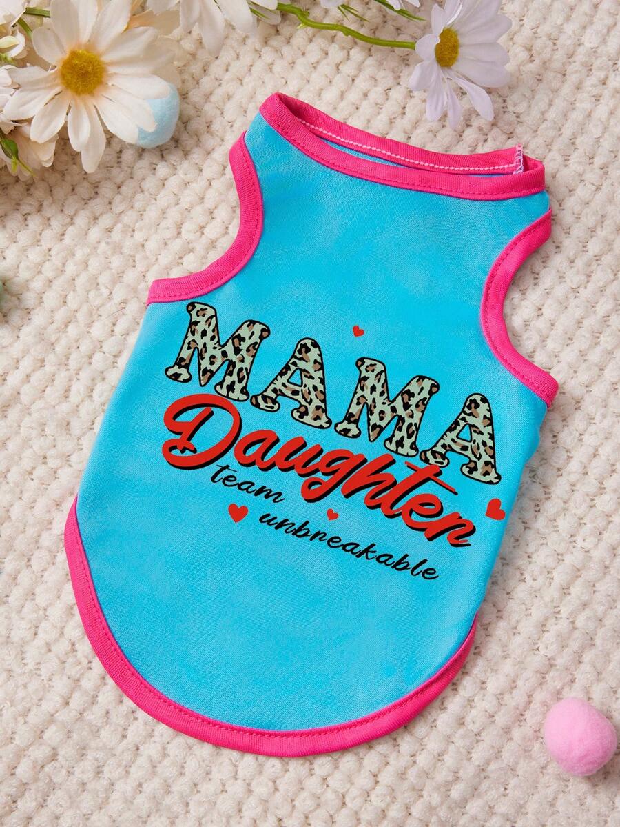 PETSIN 1件豹纹字母印花宠物背心，饰以玫瑰红和蓝色缝线，柔软透气，舒适贴身。 - 彩色 - 查看 1