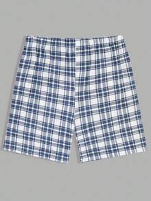 EURMUSE 男士纯棉格子印花室内三件套常规T恤、短裤和长裤家居服套装 - 米色 - 查看 11