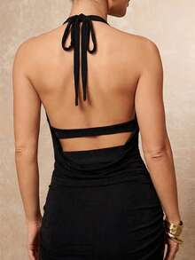 Lumalex 女士优雅休闲黑色金属装饰蝴蝶结衬衫 + 女士优雅休闲黑色金属装饰喇叭裤，春夏款 - 黑色 - 查看 8