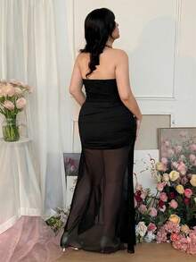 CovetEZ Plus Size Black Lace Tie-Up Backless Halter Top - Black - View 2