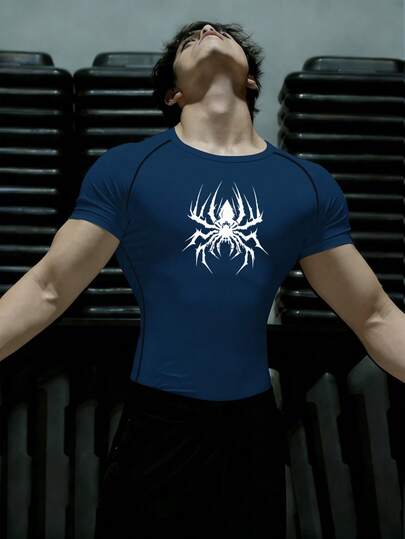 GymBeat Men's Spider Print Raglan Short Sleeve Sports T-Shirt