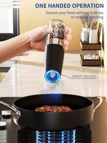 Teckwe 1. Máy xay muối và tiêu điện cảm ứng trọng lực, máy xay tự động mini, độ mịn có thể điều chỉnh, chất liệu thép không gỉ bền bỉ, thao tác bằng một tay, dụng cụ xay hiệu quả, dùng trong nhà bếp, sử dụng hàng ngày, nấu ăn, nướng BBQ, tiệc tùng, lễ hội, dụng cụ nhà bếp thiết yếu, vật dụng gia đình phổ biến. Người mua cần mua thêm 6 pin AAA. - Nhiều màu - Xem 1