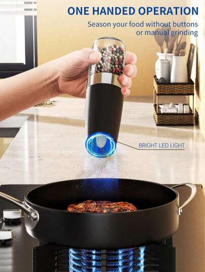 Teckwe 1. Máy xay muối và tiêu điện cảm ứng trọng lực, máy xay tự động mini, độ mịn có thể điều chỉnh, chất liệu thép không gỉ bền bỉ, thao tác bằng một tay, dụng cụ xay hiệu quả, dùng trong nhà bếp, sử dụng hàng ngày, nấu ăn, nướng BBQ, tiệc tùng, lễ hội, dụng cụ nhà bếp thiết yếu, vật dụng gia đình phổ biến. Người mua cần mua thêm 6 pin AAA.