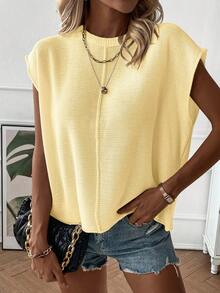 EMERY ROSE Women's Casual Solid Color Batwing Sleeve Sweater Vest, Summer - Yellow - View 5