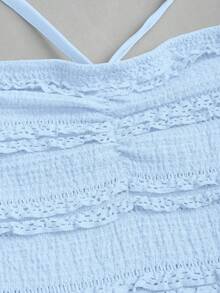 Sweetra 女士优雅纯色露背荷叶边下摆收腰蛋糕裙，夏季 - 淺藍色 - 查看 6