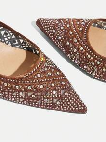CUCCOO TILAWA Women's Fashionable Party Rhinestone Chunky Heel Pumps - Brown - View 5
