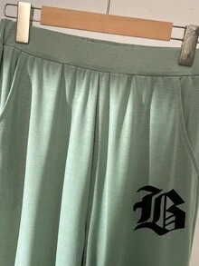 Vacaura 2pcs/Set Casual Teenage Boys' Letter Graphic & Logo Design T-Shirt Set, Fashionable Minimalist Texture Suitable For Daily Commute - Mint Green - View 4