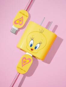 LOONEY TUNES X SHEIN Data Cable Protector, Suitable For IPhone Charger, 4-Piece Set Of Mobile Phone Cable Protectors, Charger Protector (Excluding Data Cable) - Yellow - View 2