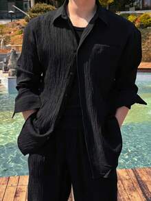DAZY Men's Black Textured Fabric Shirt, Spring/Summer - Black - View 1