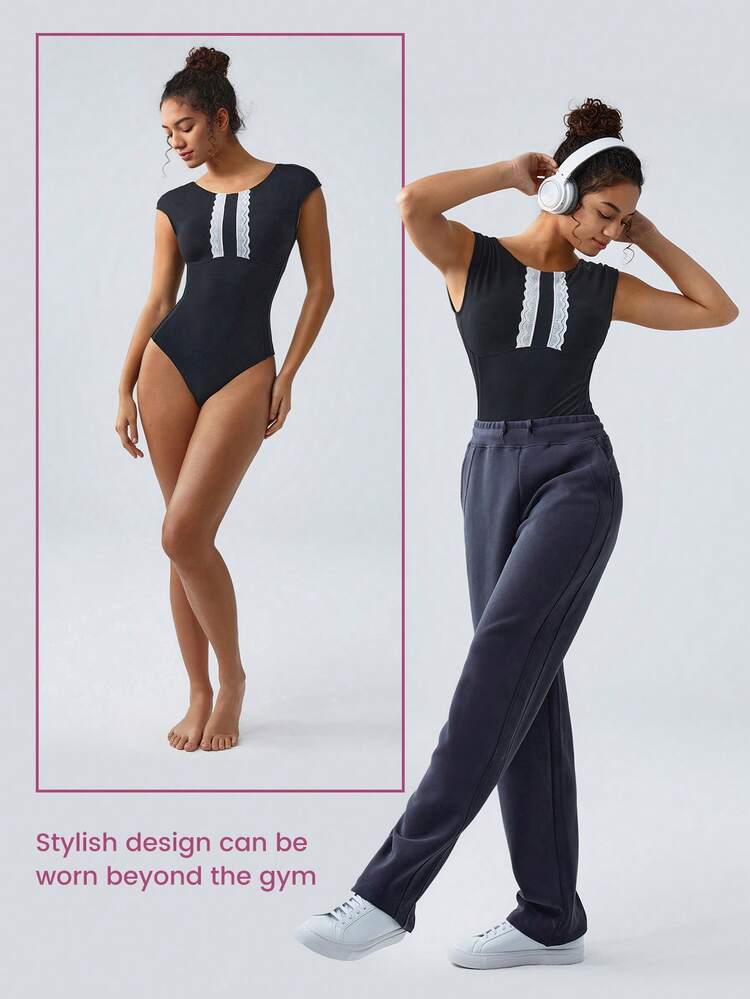 FeatherFit™ Body in stile body manica corta a maniche corte con regolazione, a basso impatto, adatto per uso quotidiano e per San Valentino, Love