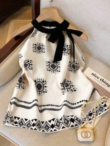 GlowEve 印花梭织面料撞色侧边蝴蝶结系带露背A字型吊带上衣，女士夏季沙滩装 - 彩色 - 查看 1