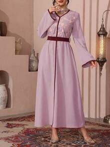 Al Najma Đầm maxi dài tay thêu đính cườm truyền thống Thổ Nhĩ Kỳ và Ả Rập dành cho phụ nữ - Màu tím - Xem 5