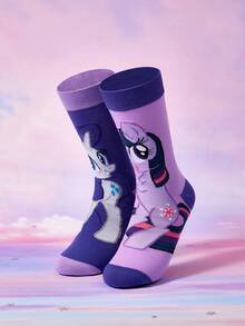 My Little Pony X SHEIN 3双装不对称袜子，柔软透气吸湿，休闲不对称设计，中筒袜，甜美卡通图案，时尚可爱糖果色，女士及女孩袜子，加固趾部和脚跟，经久耐穿，四季皆宜，百搭夏季冬季，图案袜子，Y2K风格，糖果色。 - 彩色 - 查看 8