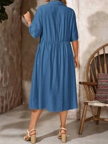 Đầm đi nghỉ mát cỡ lớn in hoa - Màu xanh lam - Xem 2