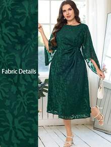 Reflora 大码褶皱圆领宽松优雅夏季连衣裙 - 綠色 - 查看 7