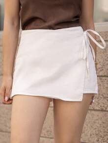 Andrea Bello 女式休闲打结白色牛仔裙裤 - 白色 - 查看 6