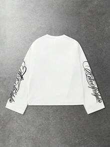ROMWE MEN Men's Slogan Print Long Sleeve T-Shirt - White - View 2