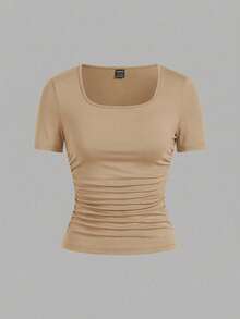 SHEIN EZwear Bộ 4 áo thun nữ tay ngắn cổ tròn màu trơn, kiểu dáng tối giản, thoải mái, thích hợp cho mùa xuân/hè. - Nhiều màu - Xem 7