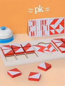 MINKOJA 木制积木专注力与逻辑训练互动棋盘游戏拼图空间三维几何形状教具，木制玩具（适合3岁以上儿童） - 彩色 - 查看 7