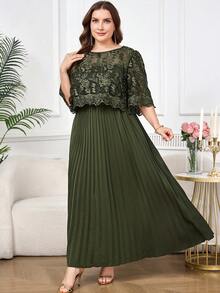 Reflora 大码优雅褶皱连衣裙，夏季 - 綠色 - 查看 6