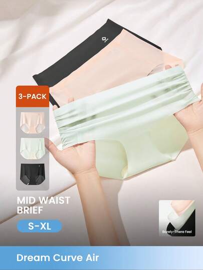 LUVLETTE 3-Pack Smoothing No Show Mid-Waist Air Briefs Women Underwear Panties Set- Black