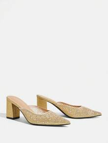 CUCCOO TILAWA Sepatu hak tebal berhiaskan rhinestones yang modis untuk pesta wanita. - Emas - View 3