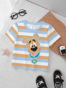 SCOOBY-DOO X SHEIN 男婴条纹圆领短袖休闲T恤 - 白色 - 查看 1