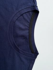 Velminro 男士休闲字母印花圆领短袖家居服上衣，夏季 - 藍色 - 查看 5